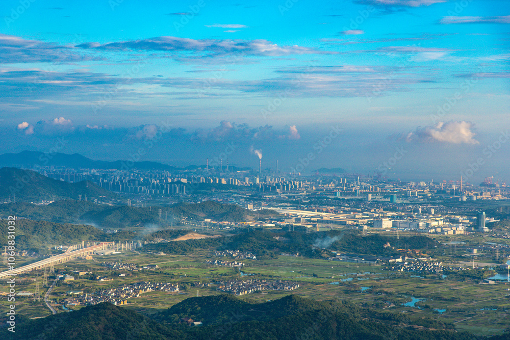 Ningbo City, Zhejiang Province - City skyline from aerial perspective Ningbo City, Zhejiang Province - City skyline from aerial perspective