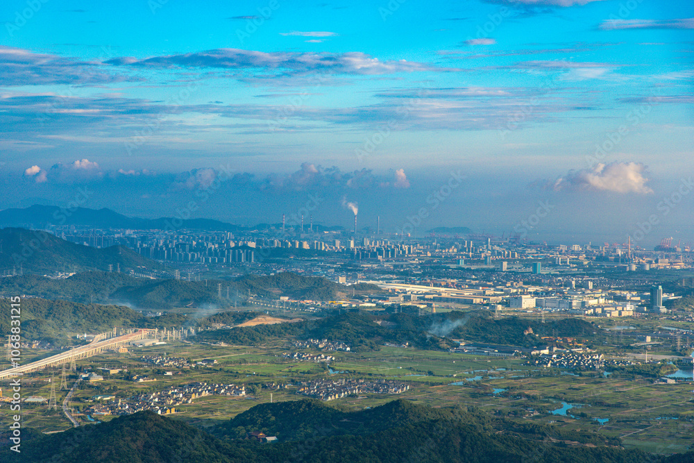 Ningbo City, Zhejiang Province - City skyline from aerial perspective Ningbo City, Zhejiang Province - City skyline from aerial perspective