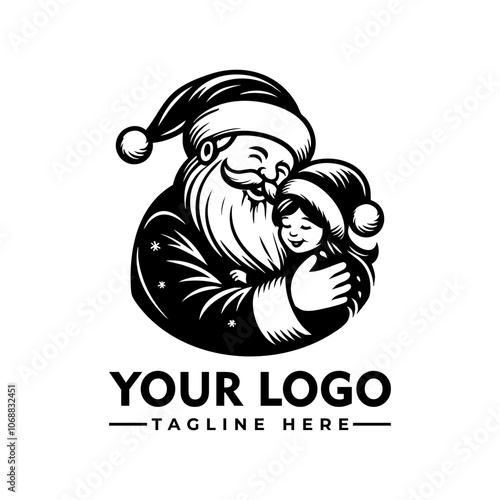 Santa Claus hugging a little girl vector logo Title Santa Claus hugging a little girl. Perfect for holiday cards, family newsletters, Christmas promotions, or festive social media posts