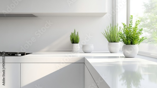 Modern Kitchen with White Countertop and Light