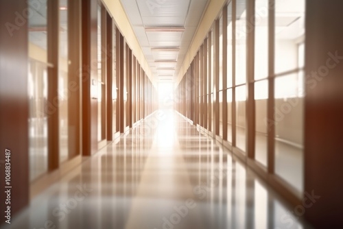 Modern Office Hallway with Bright Lighting