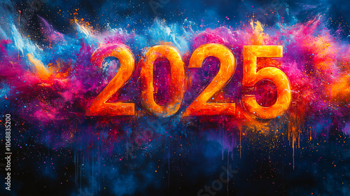 Colorful of 2025 year for preparation merry Christmas and happy new year concept , Photo by AI generative.