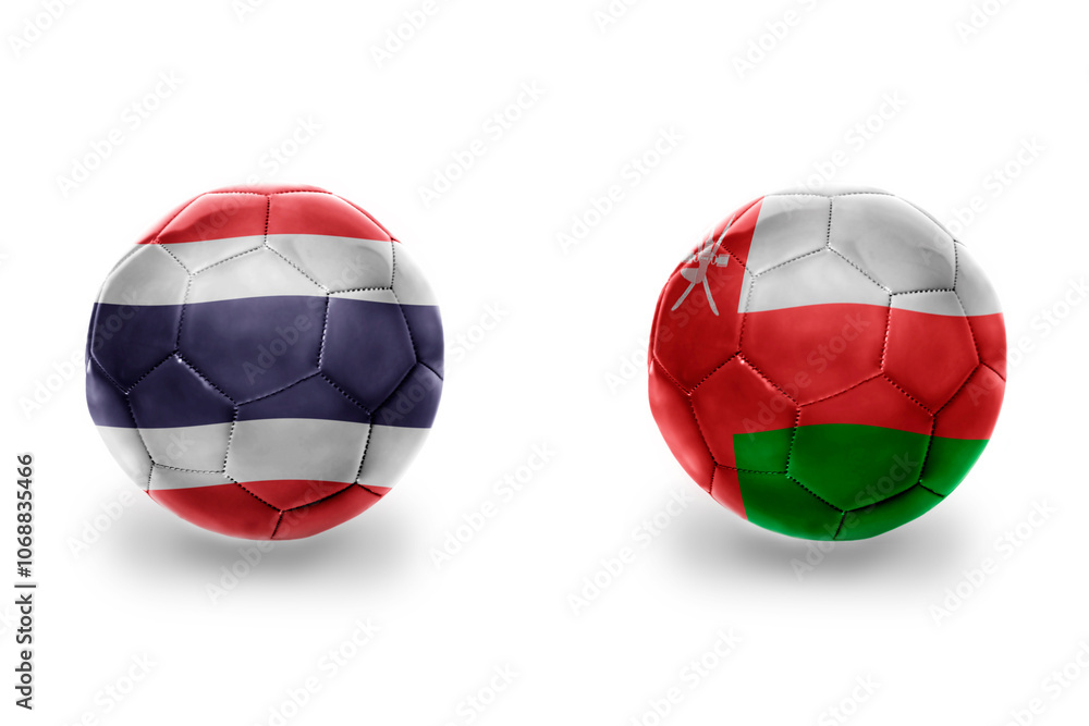 football balls with national flags of oman and thailand , soccer teams. on the white background. football balls with national flags of oman and thailand , soccer teams. on the white background.