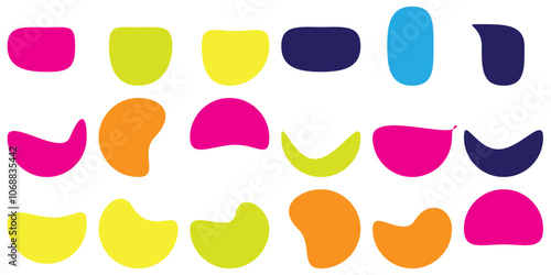 Random blotch, inkblot. Organic blob, blot. Speck shape.Splat, fleck graphic. Drop of liquid, fluid. Pebble, stone silhouette.Ink stain, mottle spot irregular shape. Basic, simple rounded, smooth form