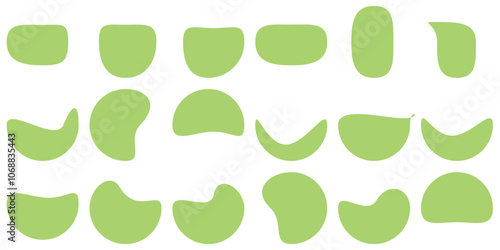 Random blotch, inkblot. Organic blob, blot. Speck shape.Splat, fleck graphic. Drop of liquid, fluid. Pebble, stone silhouette.Ink stain, mottle spot irregular shape. Basic, simple rounded, smooth form