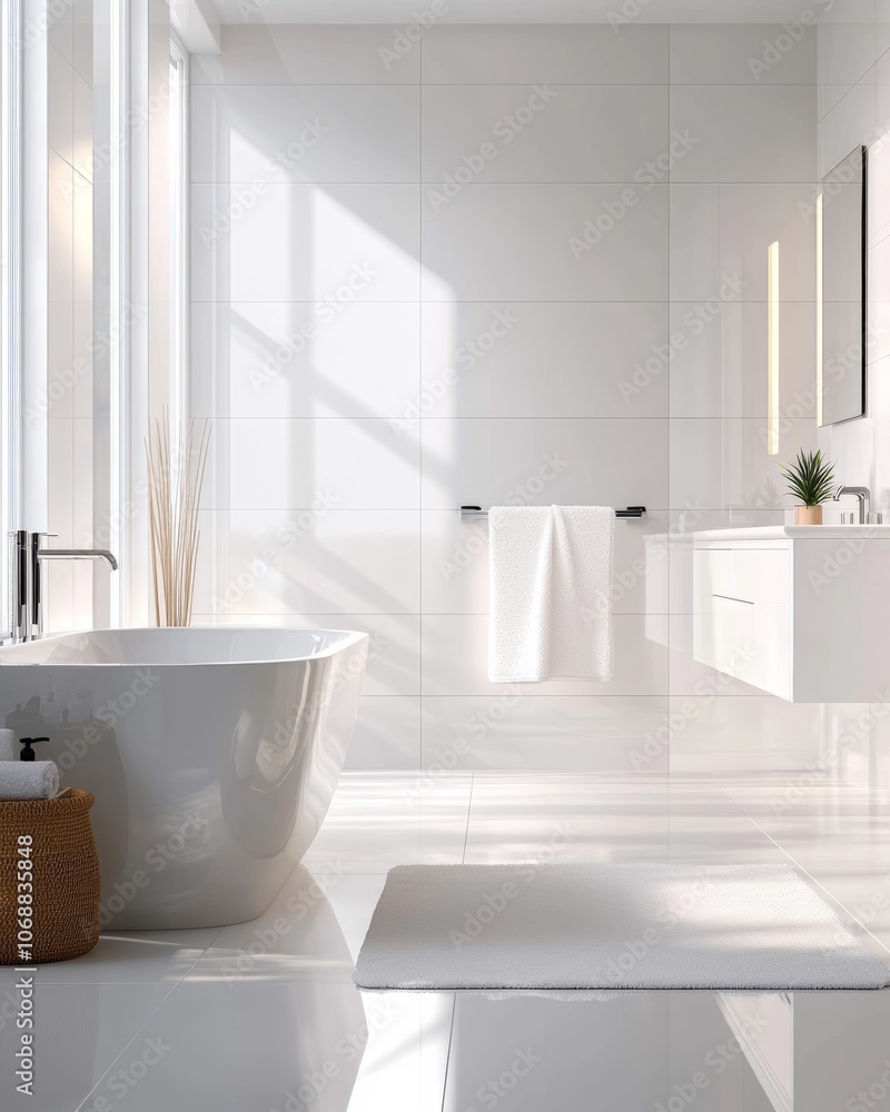 Fototapeta premium Modern Bathroom with Bright Tiles and Soft Light