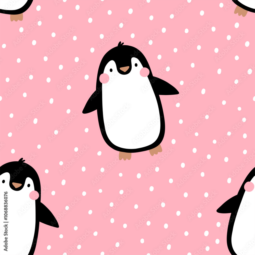 Obraz premium Cute cartoon penguin Holidays print. Christmas vector seamless pattern with awesome animal
