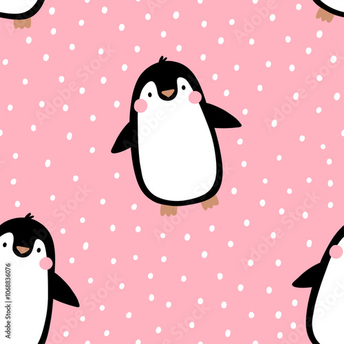 Cute cartoon penguin Holidays print. Christmas vector seamless pattern with awesome animal