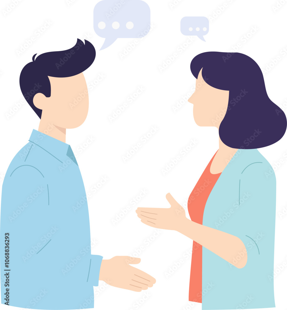 The illustration shows two figures, a man and a woman Engaged in conversation. The concept of the illustration is communication and interaction between two people. The illustration shows two figures, a man and a woman Engaged in conversation. The concept of the illustration is communication and interaction between two people.