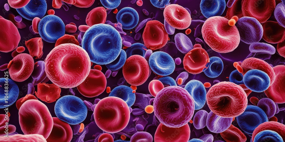 Close up view of blood cells with molecular structures, showcasing intricate details Close up view of blood cells with molecular structures, showcasing intricate details