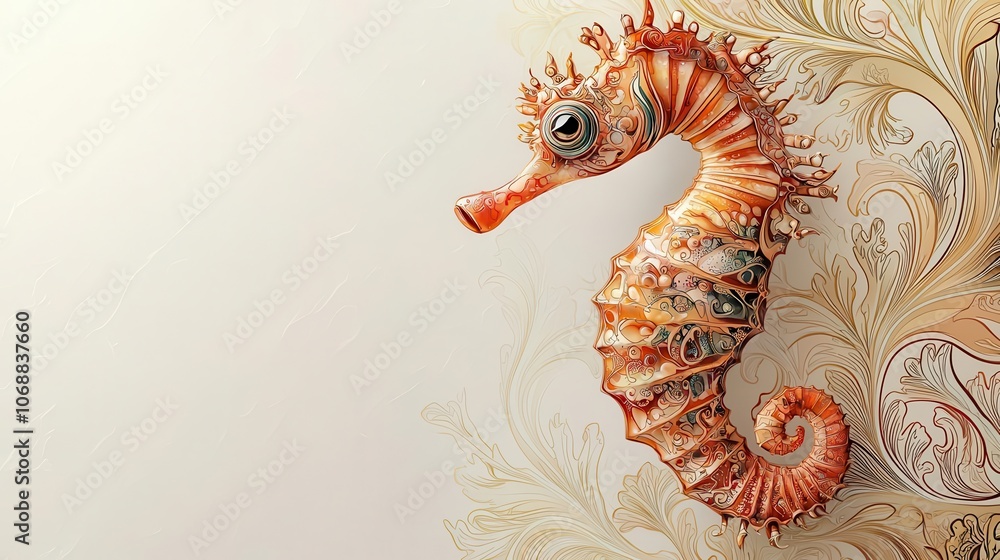 Stylized seahorse in Art Nouveau style, delicate patterns, soft colors, and elegant curves Stylized seahorse in Art Nouveau style, delicate patterns, soft colors, and elegant curves