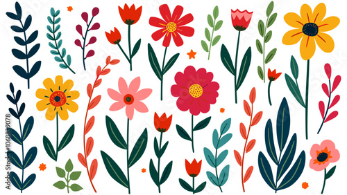 Beautiful romantic flower collection with roses, leaves, floral bouquets, flower compositions.