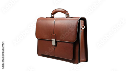 Brown leather briefcase isolated on transparent background