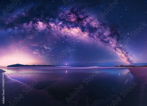 Stunning banner of a starry night sky, featuring the Milky Way in vibrant colors. Perfect for social media covers or screensavers photo