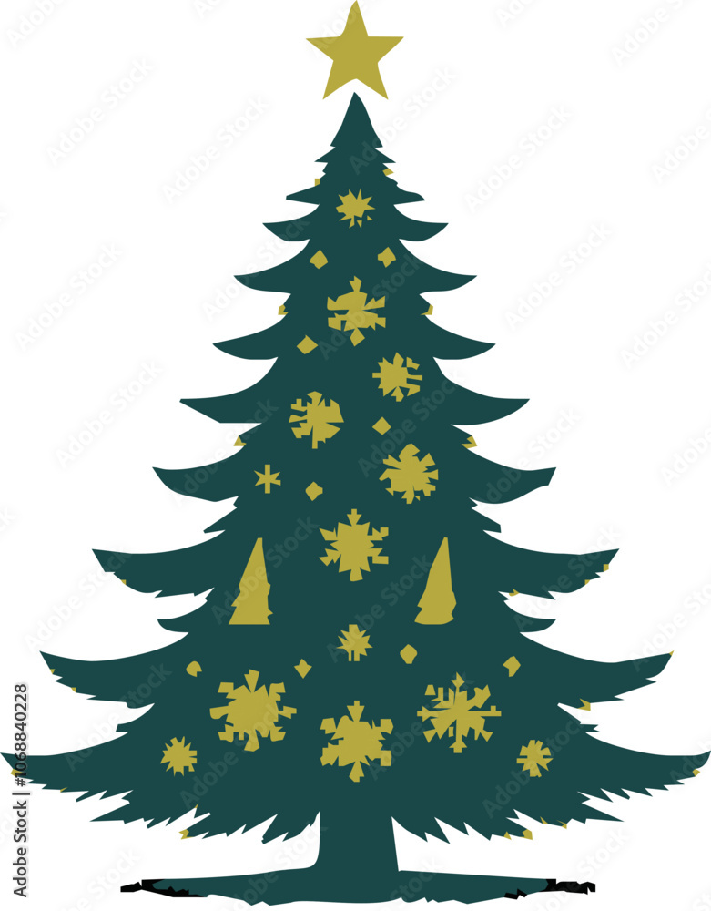 Obraz premium Christmas decorated tree silhouette, vector illustration, holiday background, template for design, greeting card, banner, invitation.