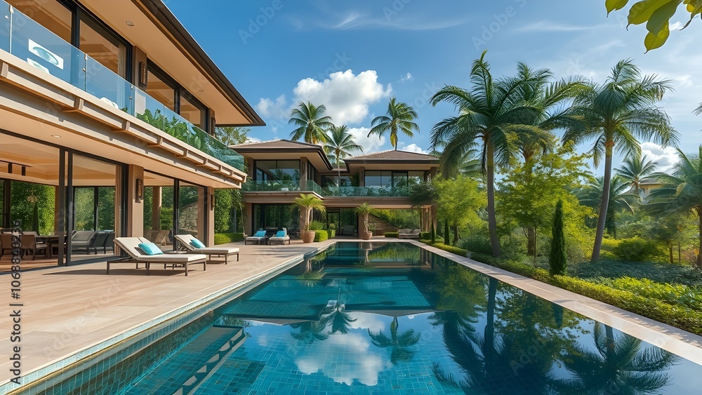 Fototapeta premium Real Estate 3D model Villa Pool