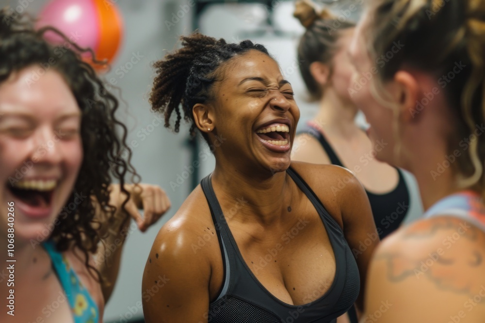 Candid group of women laughing after gym workout Candid group of women laughing after gym workout