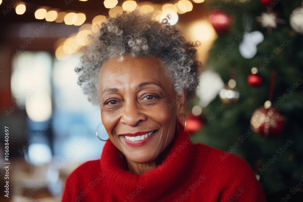 Portrait of a smiling senior woman with Santa hat in nursing home Portrait of a smiling senior woman with Santa hat in nursing home