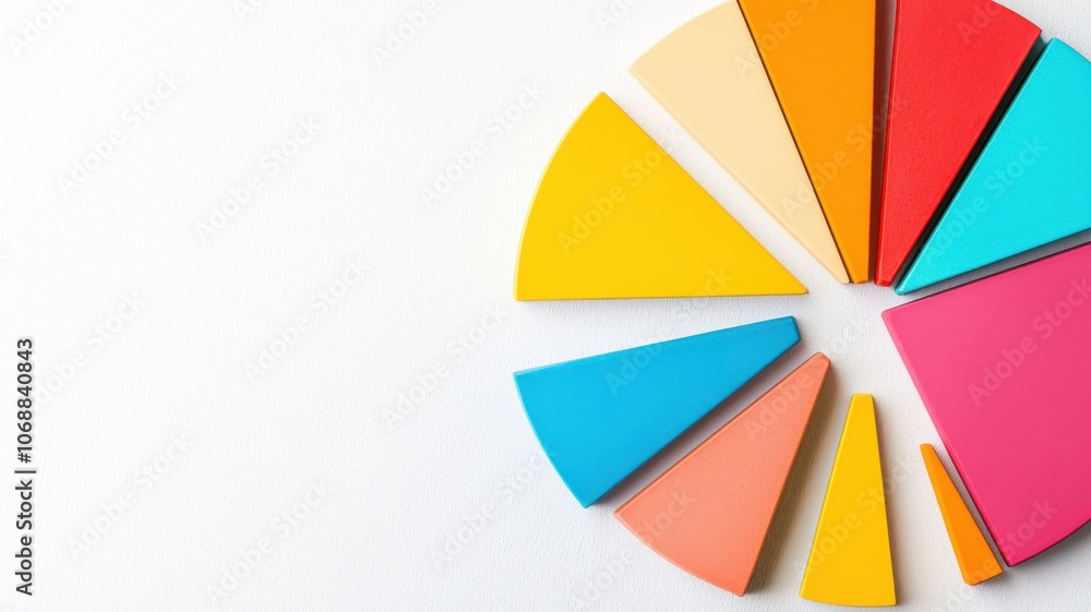 Obraz premium A colorful circular arrangement of pie-shaped segments showcasing various bright colors on a light background.