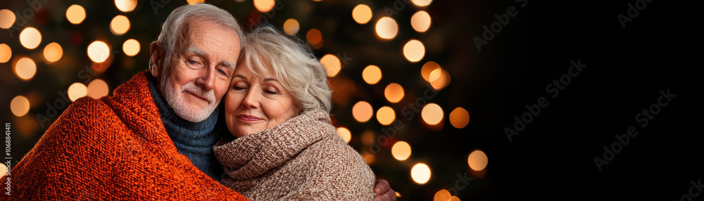 A warm, joyful couple embraces under twinkling lights, wrapped in cozy blankets, radiating love and happiness during a festive season. A warm, joyful couple embraces under twinkling lights, wrapped in cozy blankets, radiating love and happiness during a festive season.