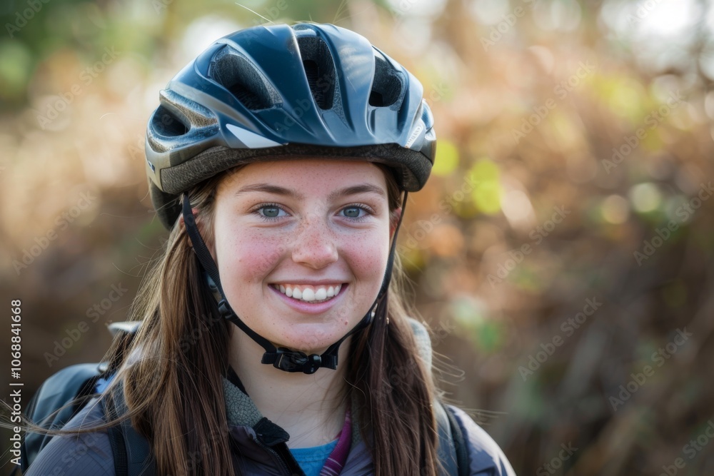 Portrait of a smiling Caucasian girl with bicycle helmet Portrait of a smiling Caucasian girl with bicycle helmet
