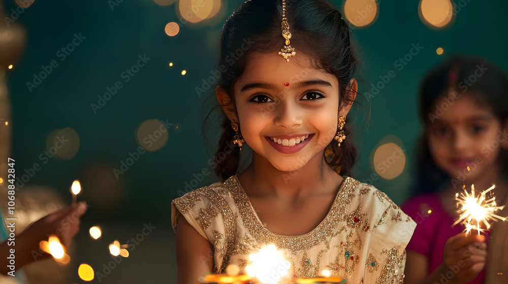 Children celebrating Diwali with sparklers, joy and vibrant lights Children celebrating Diwali with sparklers, joy and vibrant lights