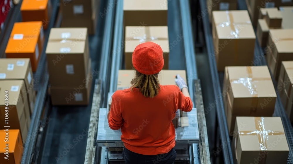 Casual Worker Sorting Goods for E commerce Shipment in Startup Warehouse Environment