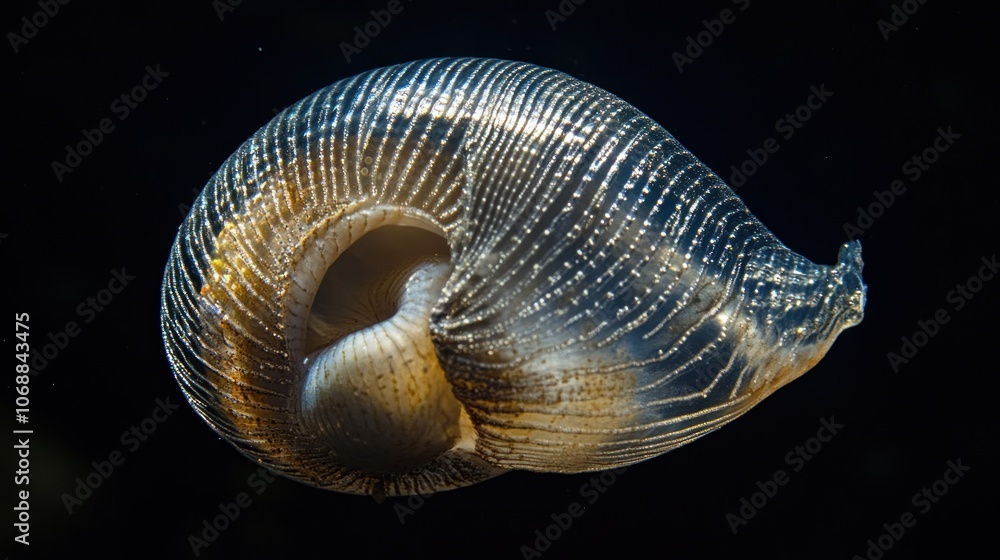 Close-up of a Glass Snail Shell in Dark Water Close-up of a Glass Snail Shell in Dark Water