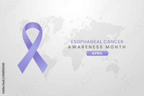 Esophageal cancer awareness illustration on white background with purple ribbon.