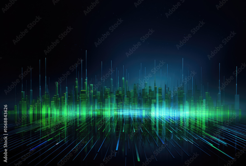Futuristic Cityscape with Digital Light Streaks Futuristic Cityscape with Digital Light Streaks