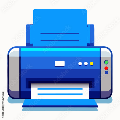 Vector illustration of a minimalist modern digital home printer with a flat-style multifunction print button outline, designed for office work. This includes a printer outline and icon.