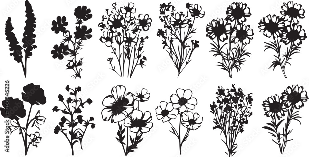 Set Flowers. Hand drawn vector illustration Set Flowers. Hand drawn vector illustration