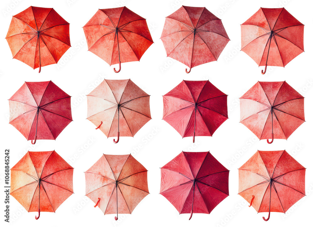 Red ombre umbrellas pattern background top view on transparent background Red ombre umbrellas pattern background top view on transparent background