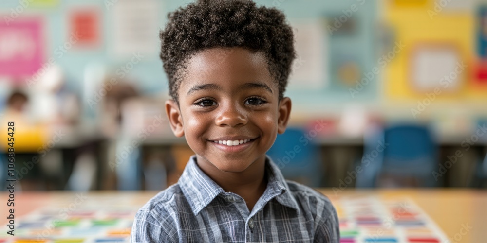 Smiling Child Brightens Classroom with Joyful Personality Smiling Child Brightens Classroom with Joyful Personality