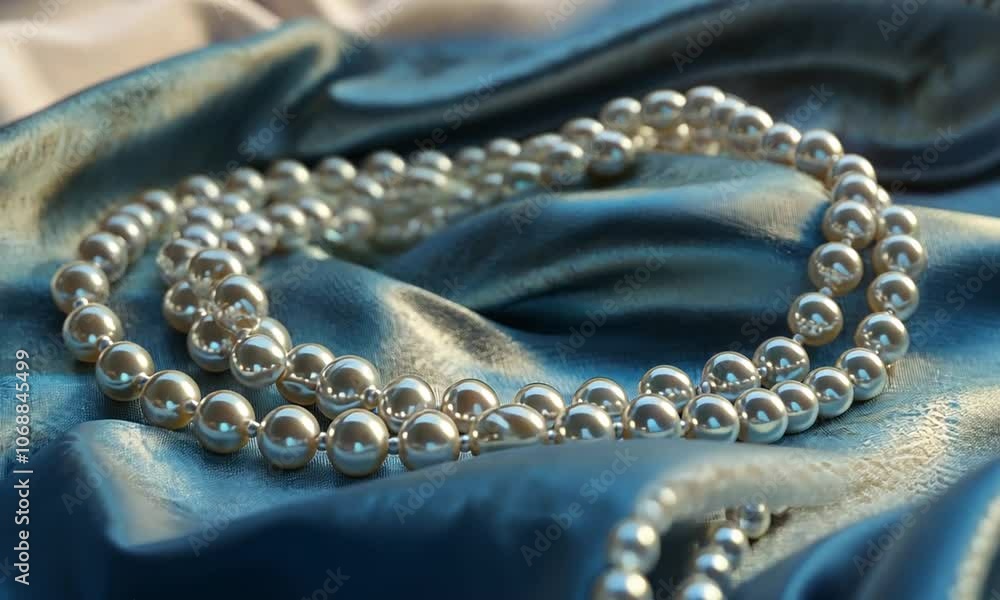 Pearl Necklace on Blue Satin Pearl Necklace on Blue Satin