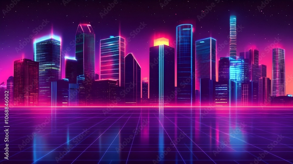 Neon Lit Digital Grid. Neon Lit Digital Grid.