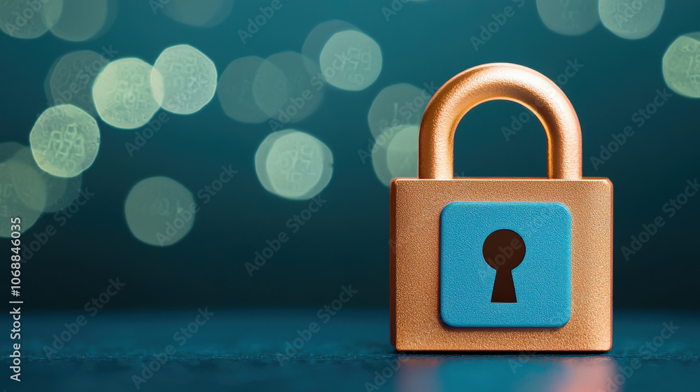Digital padlock icon with blue keyhole on blurred background, symbolizing security and protection. image conveys sense of safety and confidentiality Digital padlock icon with blue keyhole on blurred background, symbolizing security and protection. image conveys sense of safety and confidentiality