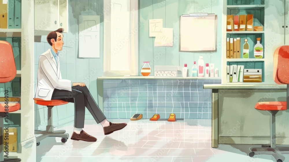 Cartoon Podiatrist in a Clean Medical Office Cartoon Podiatrist in a Clean Medical Office