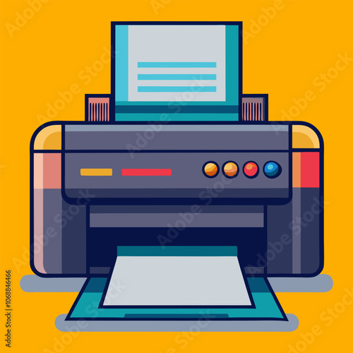 Vector illustration of a minimalist and modern digital home printer with a flat-style outline of a multifunction print button designed for office work.