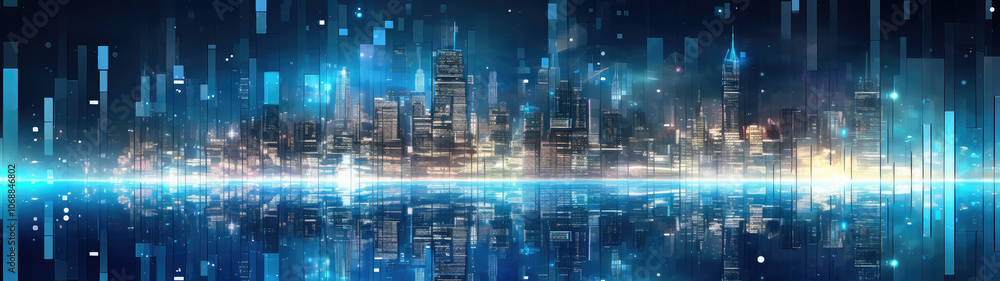 Futuristic Cityscape with Blue Neon Lights Futuristic Cityscape with Blue Neon Lights
