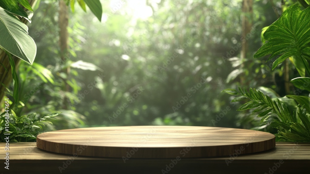 Fototapeta premium Wooden Platform in a Lush Tropical Forest