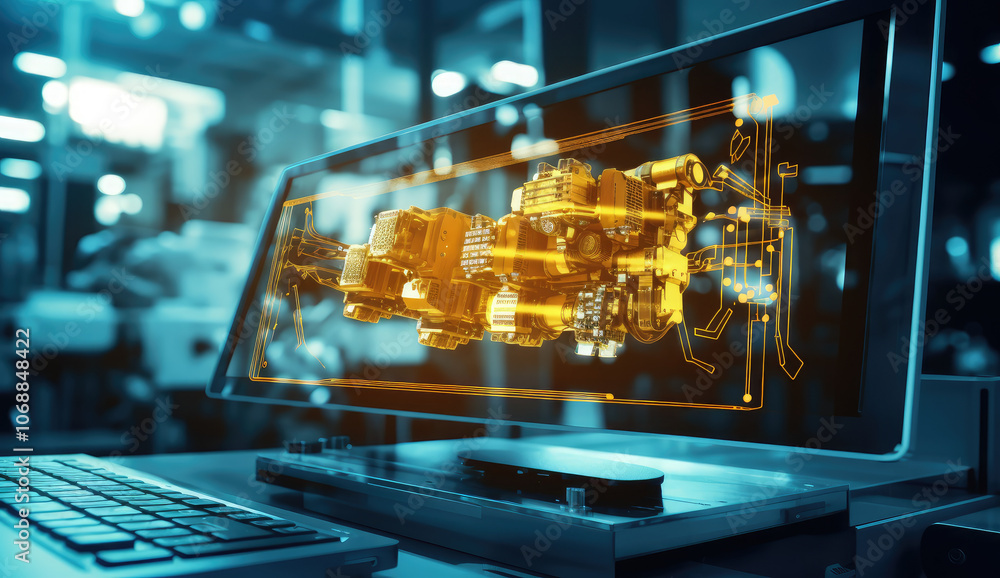 Advanced 3D Modeling of Engine Parts on Laptop Display Advanced 3D Modeling of Engine Parts on Laptop Display