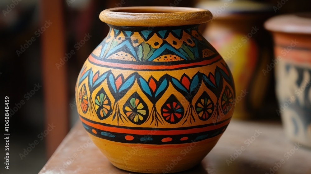 Hand-Painted Ceramic Pot with Intricate Design Hand-Painted Ceramic Pot with Intricate Design