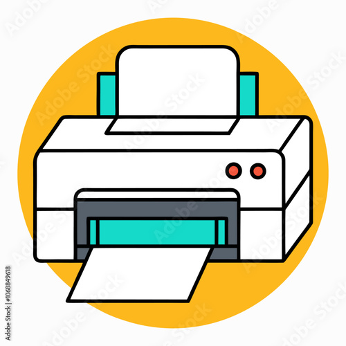 Vector illustration of a modern, minimalist digital home printer with a flat-style multifunction print button icon designed for office use.