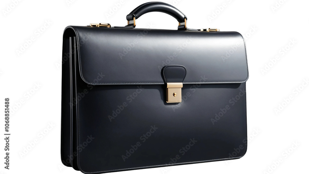 Black leather briefcase isolated on transparent background Black leather briefcase isolated on transparent background