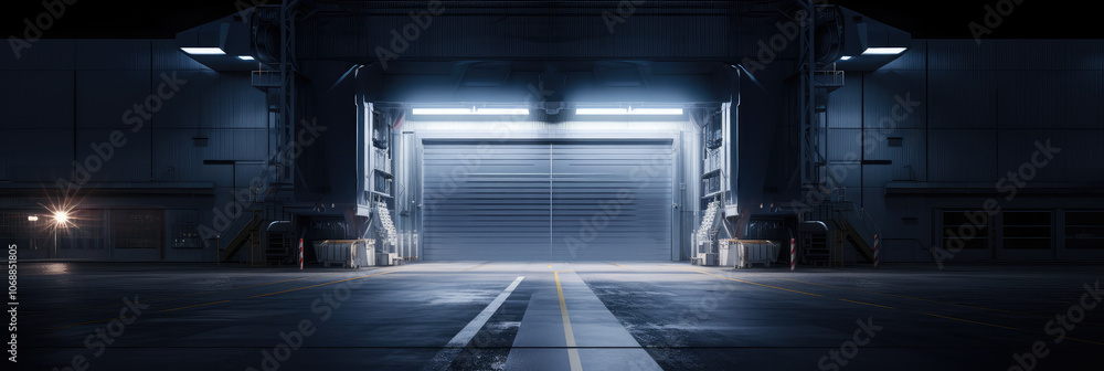 Futuristic Industrial Hangar Entrance Scene Futuristic Industrial Hangar Entrance Scene