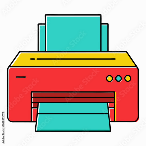 Vector illustration of a modern, minimalist digital home printer with a flat-style multifunction print button icon designed for office use.