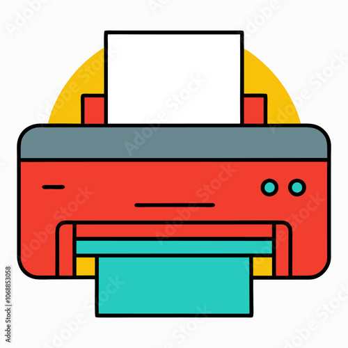 Vector illustration of a minimalist, modern digital home printer with a flat-style multifunction print button outline for office work.