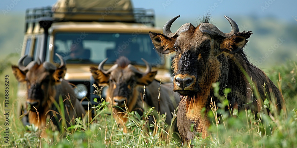 Fototapeta premium Professional filming of safaris in the wilderness, outdoor activities