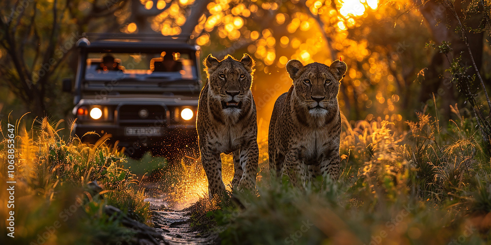 Fototapeta premium Professional filming of safaris in the wilderness, outdoor activities